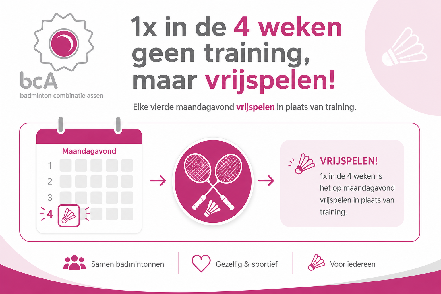 Training op de maandagavond - 1x in de vier weken vrijspelen